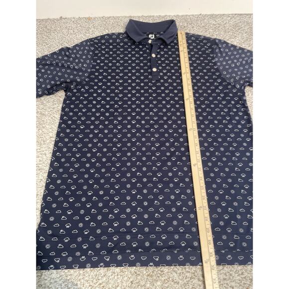 Footjoy Polo Shirt Mens L Navy Blue Weather Print Golf Performance Stretch FJ - Picture 7 of 10